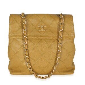 Chanel Beige Quilted Caviar Chain Flap Shoulder Bag